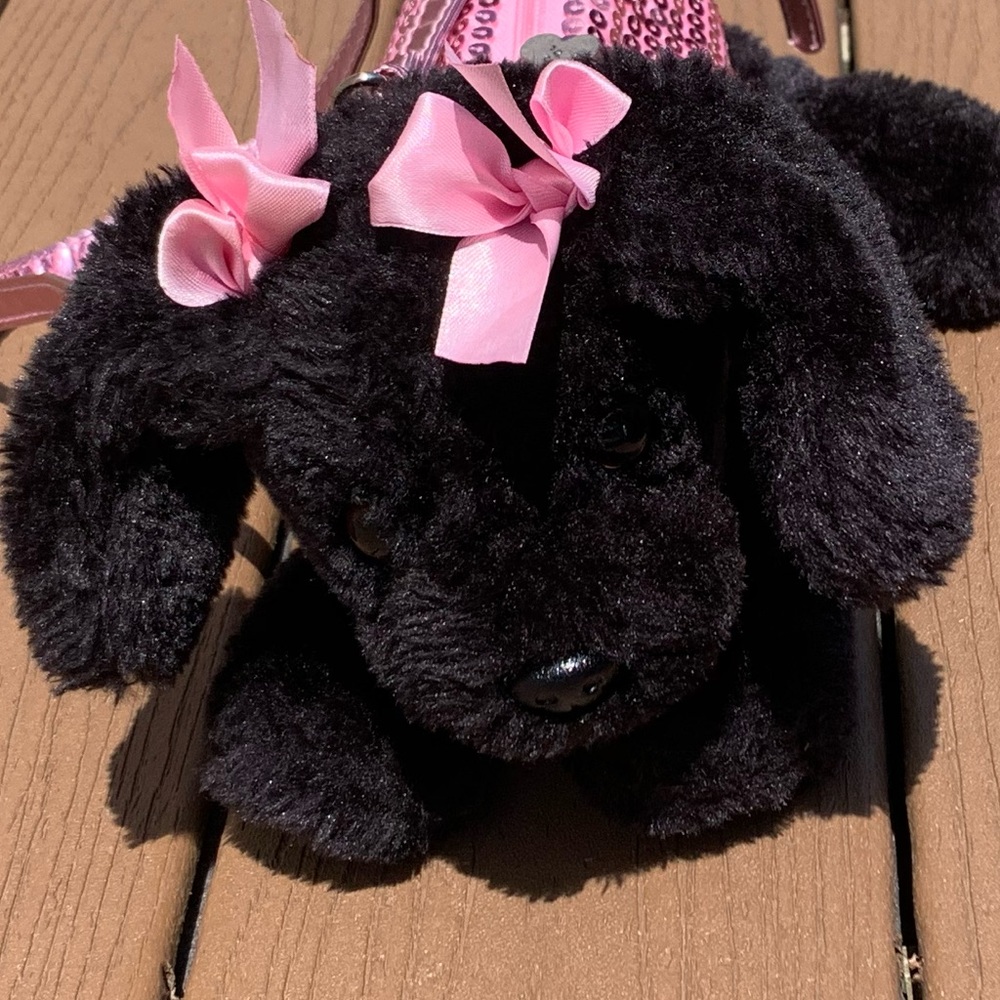 POOCHIE & CO SEQUINED BLACK LAB PUPPY PURSE W/DETACHABLE SHOULDER & WRIST STRAP